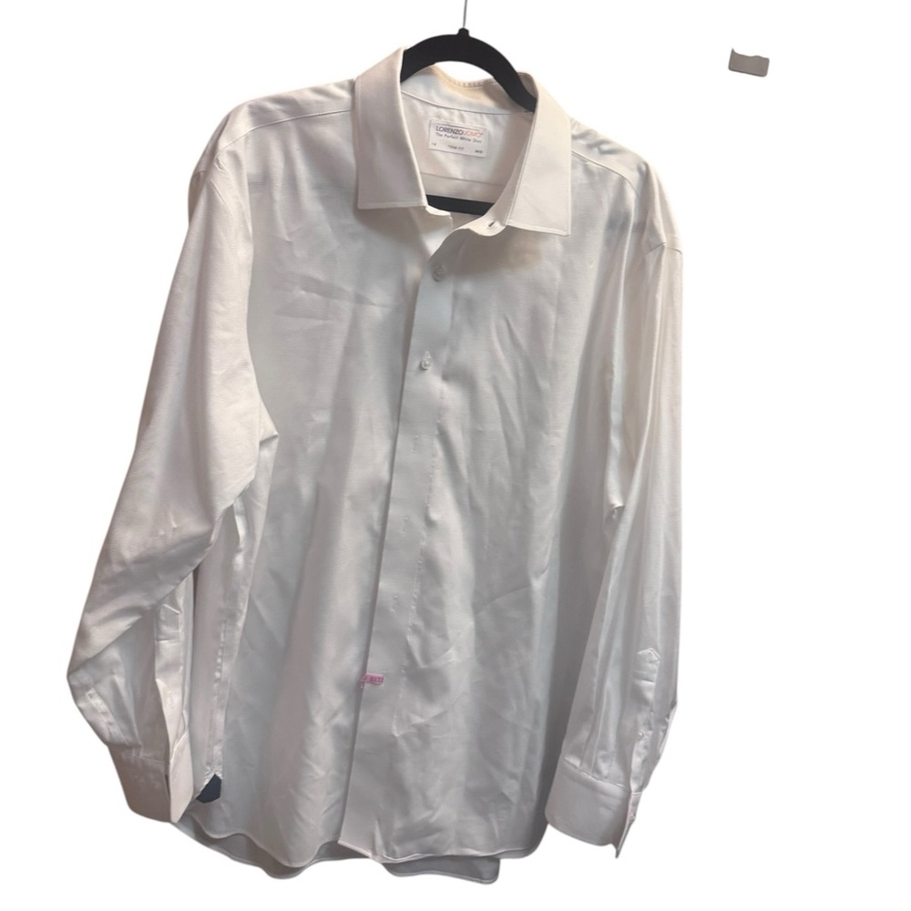 LORENZO UOMO SOLID TEXTURED DIAMOND THE PERFECT WHITE SHIRT TRIM FIT Size 18